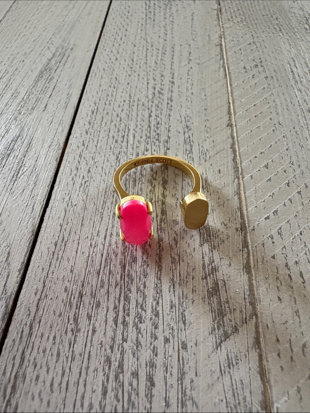 Kendra Scott Pink Agate Pryde Gold Open Ring SIZE 7 Adjustable - Picture 7 of 7